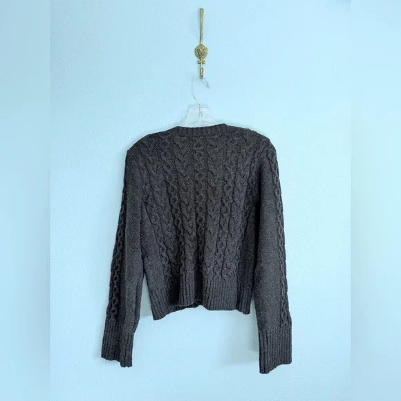Maeve Anthropologie Cable Knit Cardigan Sweater, Charcoal Gray - Picture 5 of 6